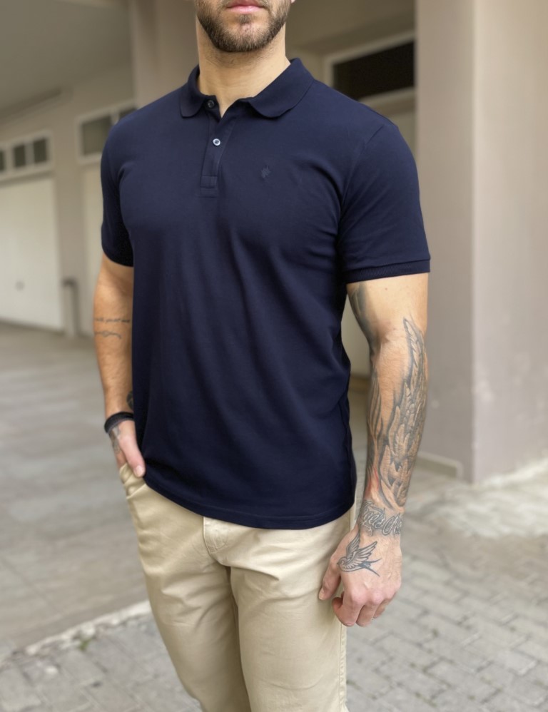 Ανδρική μπλε βαμβακερή κοντομάνικη μπλούζα Polo 4331K φωτογραφία